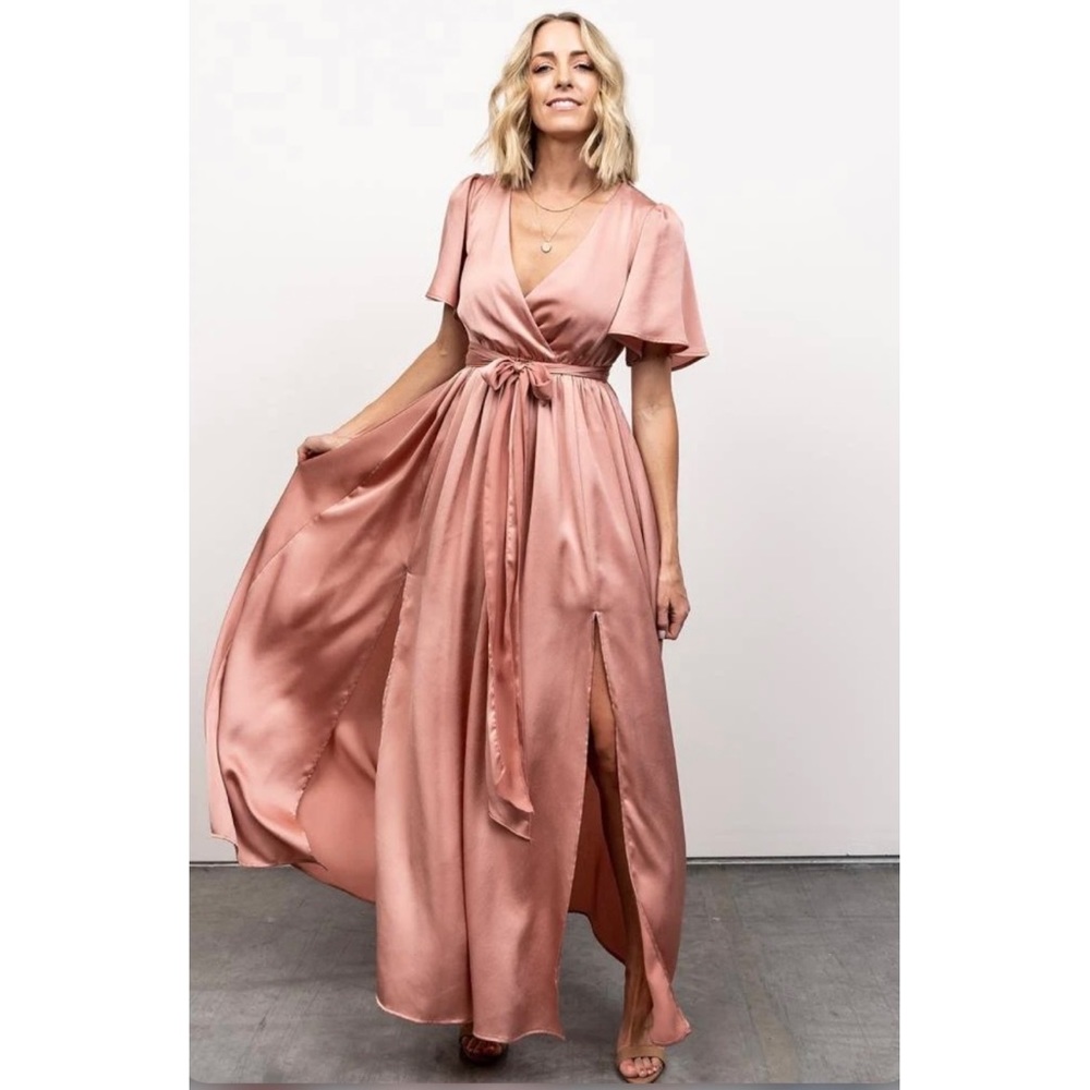 Baltic Born Sicily Satin Maxi Dress  Blush S